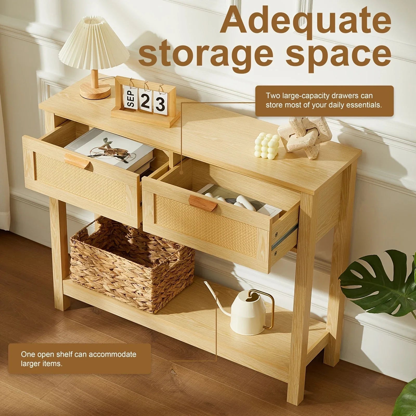 Classic Wooden Console Table with Drawers and Shelves, Hardwood MDF Entrance Desk, Elegant Storage Solution, with Ample Storage Space for Entryway, Living Room, and More House Of Avana