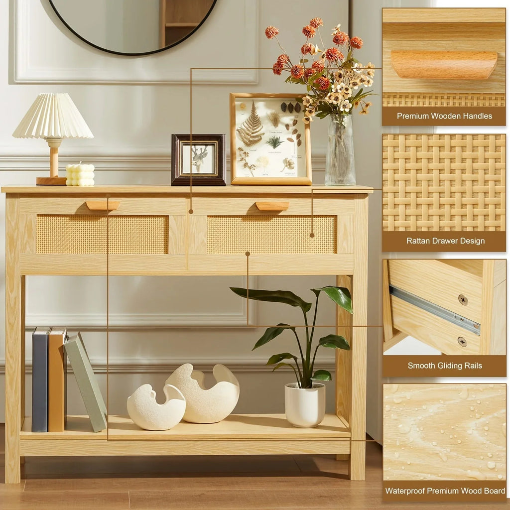 Classic Wooden Console Table with Drawers and Shelves, Hardwood MDF Entrance Desk, Elegant Storage Solution, with Ample Storage Space for Entryway, Living Room, and More House Of Avana