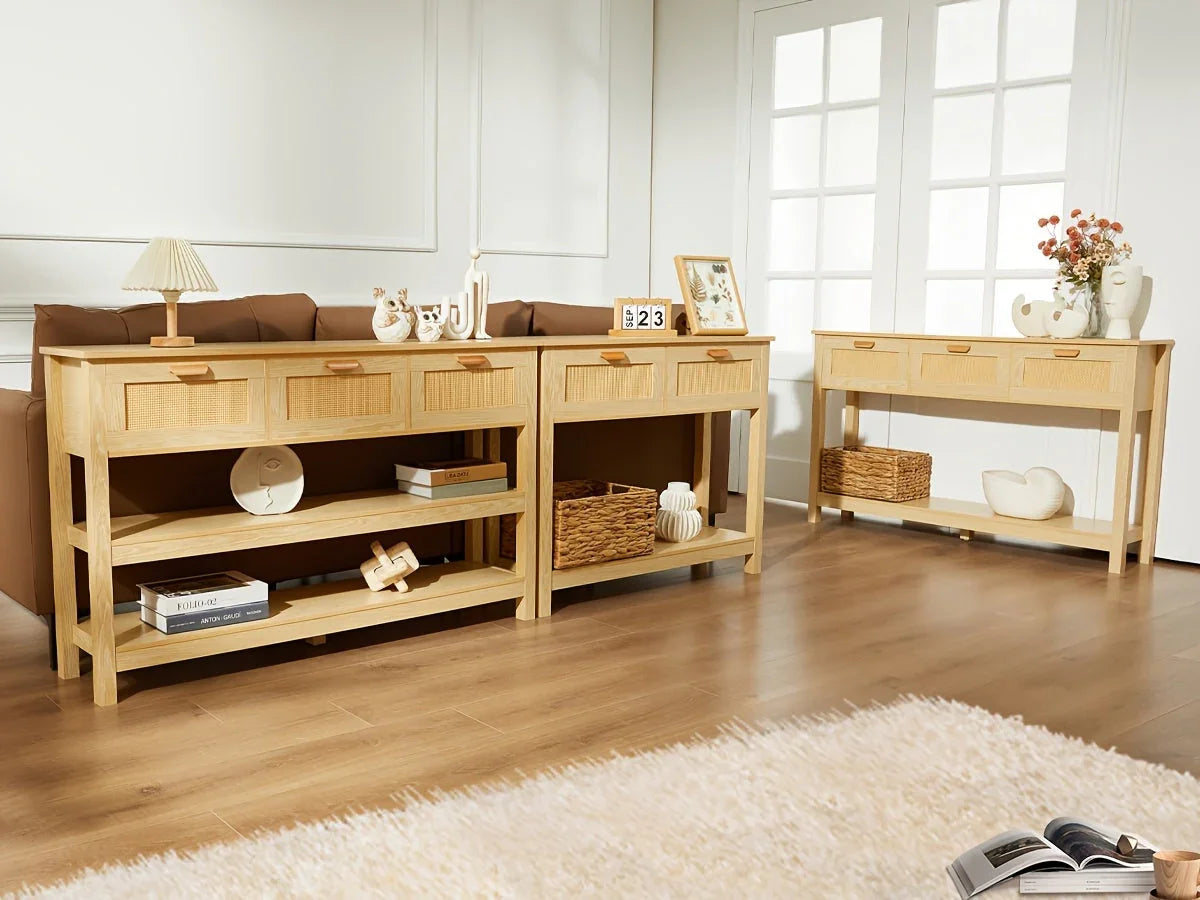 Classic Wooden Console Table with Drawers and Shelves, Hardwood MDF Entrance Desk, Elegant Storage Solution, with Ample Storage Space for Entryway, Living Room, and More House Of Avana