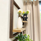 Wooden floating shelves in brown, modern wall decor with display boxes, no electricity - House of Avana