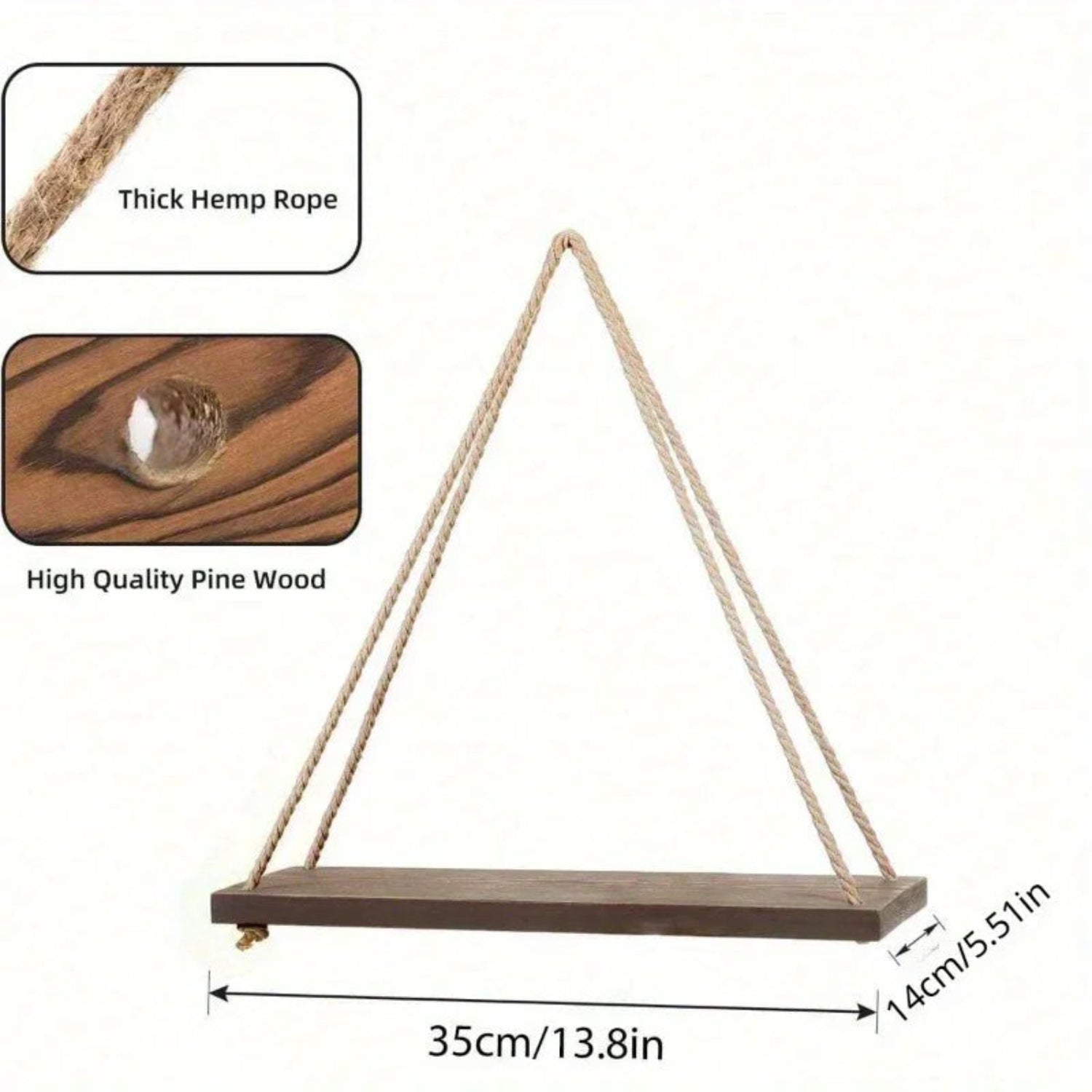 1pc Wooden Swing Hanging Hemp Rope Wall Shelve Mounted Floating Home Living Room Plant Flower Pot Tray Storage Garden Decoration House Of Avana