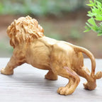 Brown wooden lion sculpture, hand-carved with intricate details - House of Avana