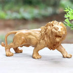 Brown wooden lion sculpture, hand-carved with intricate details - House of Avana