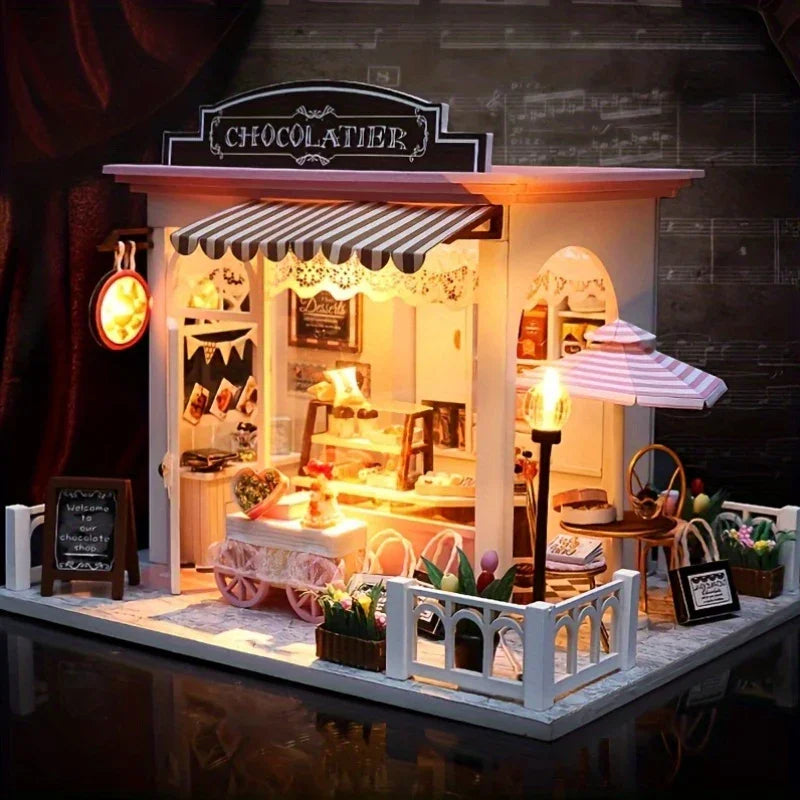 Wooden Mini Coffee Shop Model House, Handmade Doll House Kit, Furniture, Artistic Home Decoration, Educating Patience Skills, Fiberboard Structure, Perfect Valentine'S Day And Birthday Gifts House Of Avana [[SKU:HOA-XMS-043]]