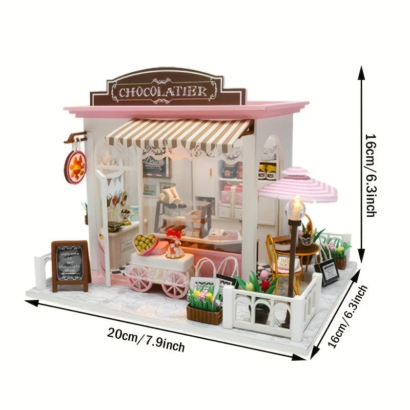 Wooden Mini Coffee Shop Model House, Handmade Doll House Kit, Furniture, Artistic Home Decoration, Educating Patience Skills, Fiberboard Structure, Perfect Valentine'S Day And Birthday Gifts House Of Avana [[SKU:HOA-XMS-043]]