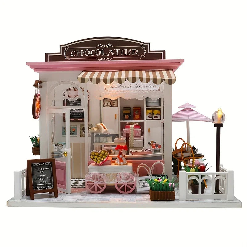 Wooden Mini Coffee Shop Model House, Handmade Doll House Kit, Furniture, Artistic Home Decoration, Educating Patience Skills, Fiberboard Structure, Perfect Valentine'S Day And Birthday Gifts House Of Avana [[SKU:HOA-XMS-043]]