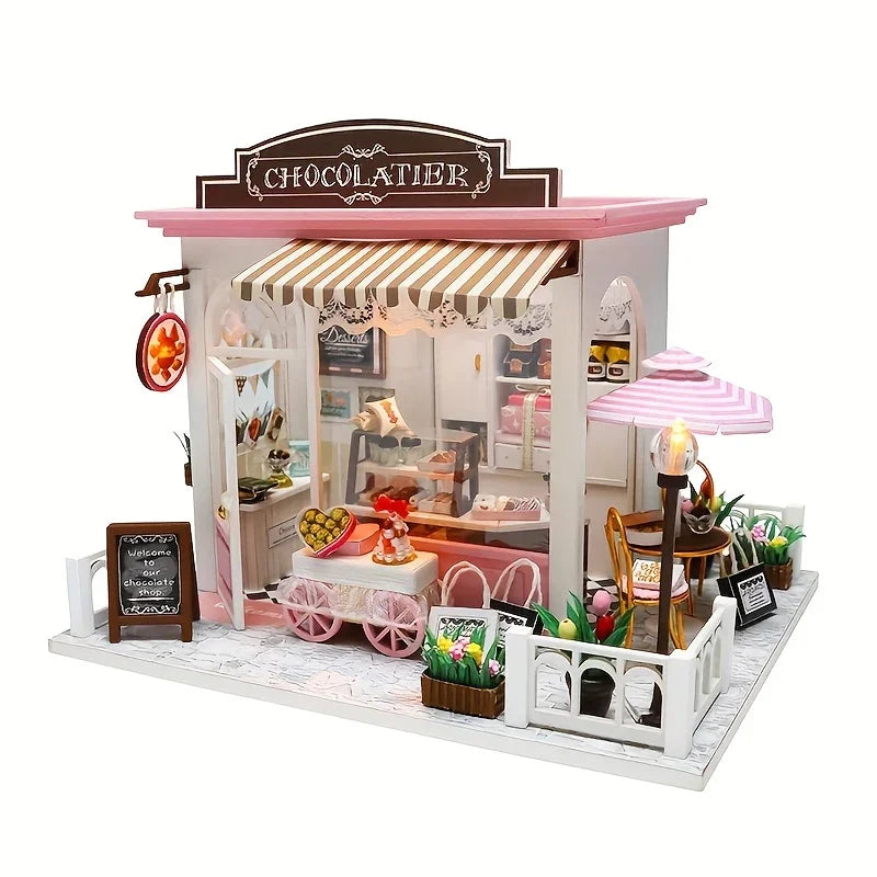 Wooden Mini Coffee Shop Model House, Handmade Doll House Kit, Furniture, Artistic Home Decoration, Educating Patience Skills, Fiberboard Structure, Perfect Valentine'S Day And Birthday Gifts House Of Avana [[SKU:HOA-XMS-043]]