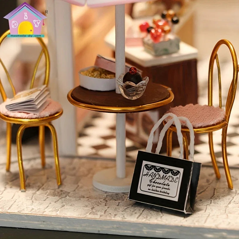 Wooden Mini Coffee Shop Model House, Handmade Doll House Kit, Furniture, Artistic Home Decoration, Educating Patience Skills, Fiberboard Structure, Perfect Valentine'S Day And Birthday Gifts House Of Avana [[SKU:HOA-XMS-043]]