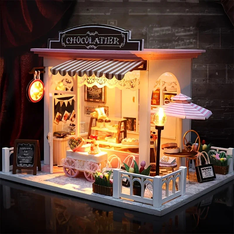 Wooden Mini Coffee Shop Model House, Handmade Doll House Kit, Furniture, Artistic Home Decoration, Educating Patience Skills, Fiberboard Structure, Perfect Valentine'S Day And Birthday Gifts House Of Avana [[SKU:HOA-XMS-043]]