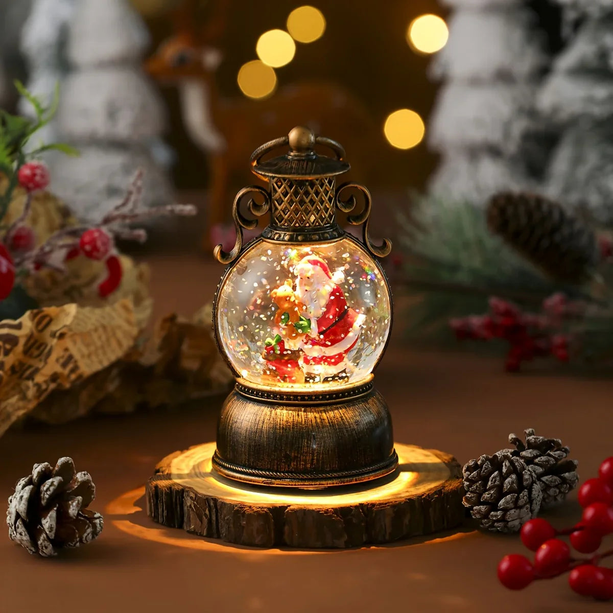 1pc Vintage-Style USB-Powered Glowing Snowfall & Music Box with Rotating Dome Lid - Self-Lit Resin/PC Ornament, Water-Filled Centerpiece with Twinkling Lights, Battery-Free Operation (USB Plug-in) - Christmas Tree & Home Deco House Of Avana [[SKU:HOA-STO-410]]