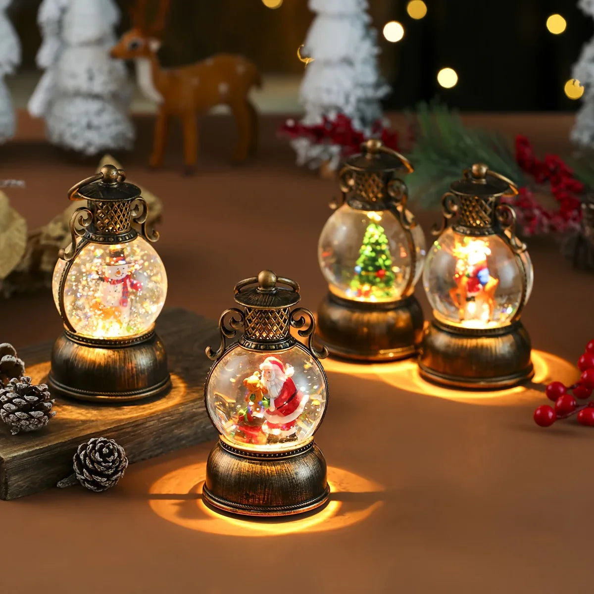 1pc Vintage-Style USB-Powered Glowing Snowfall & Music Box with Rotating Dome Lid - Self-Lit Resin/PC Ornament, Water-Filled Centerpiece with Twinkling Lights, Battery-Free Operation (USB Plug-in) - Christmas Tree & Home Deco House Of Avana [[SKU:HOA-STO-410]]