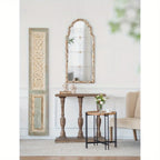 Wooden rectangle wall panel, natural brown carved wood, hanging sculpture - House of Avana