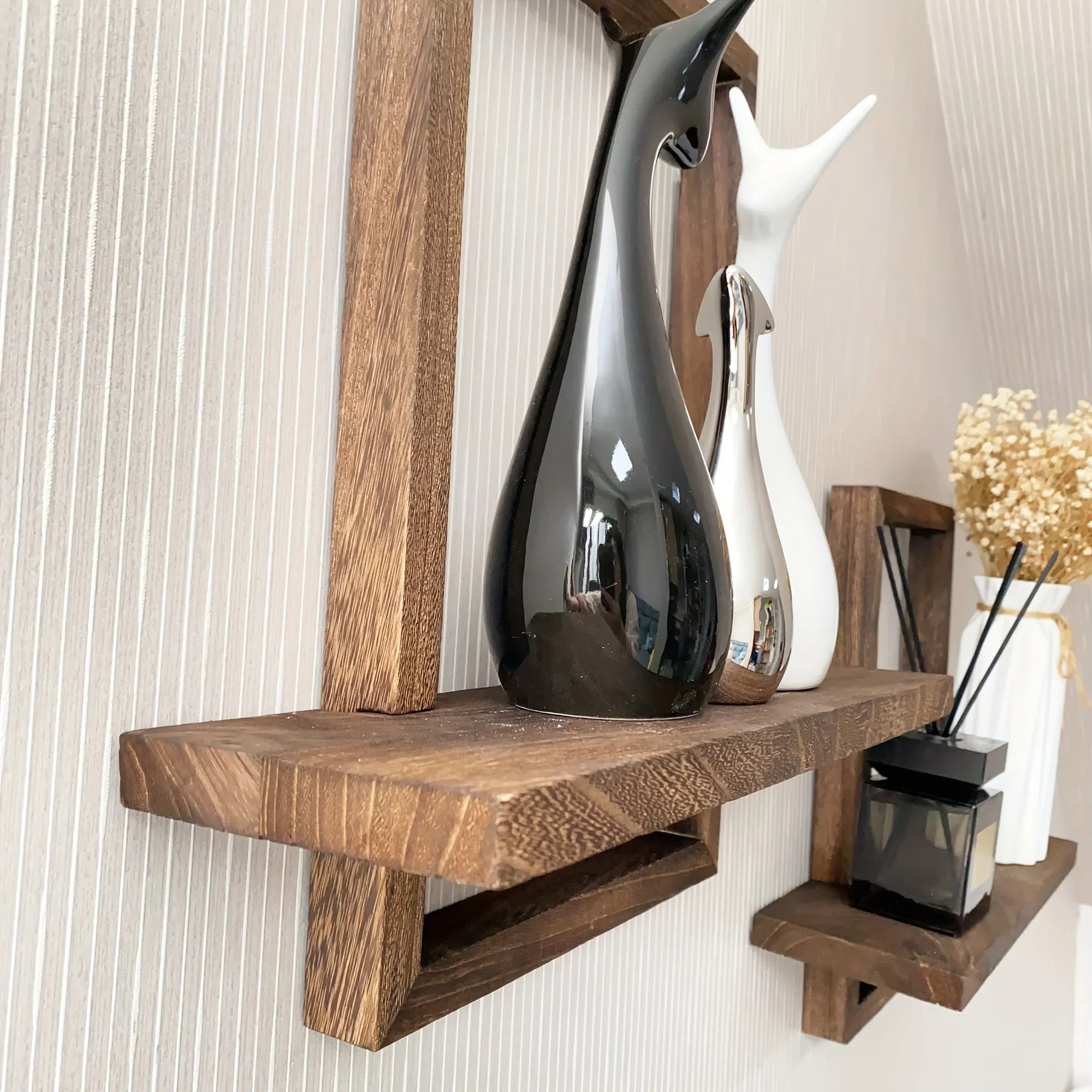 Floating Shelves - Rustic Wooden S, angled view - House Of Avana