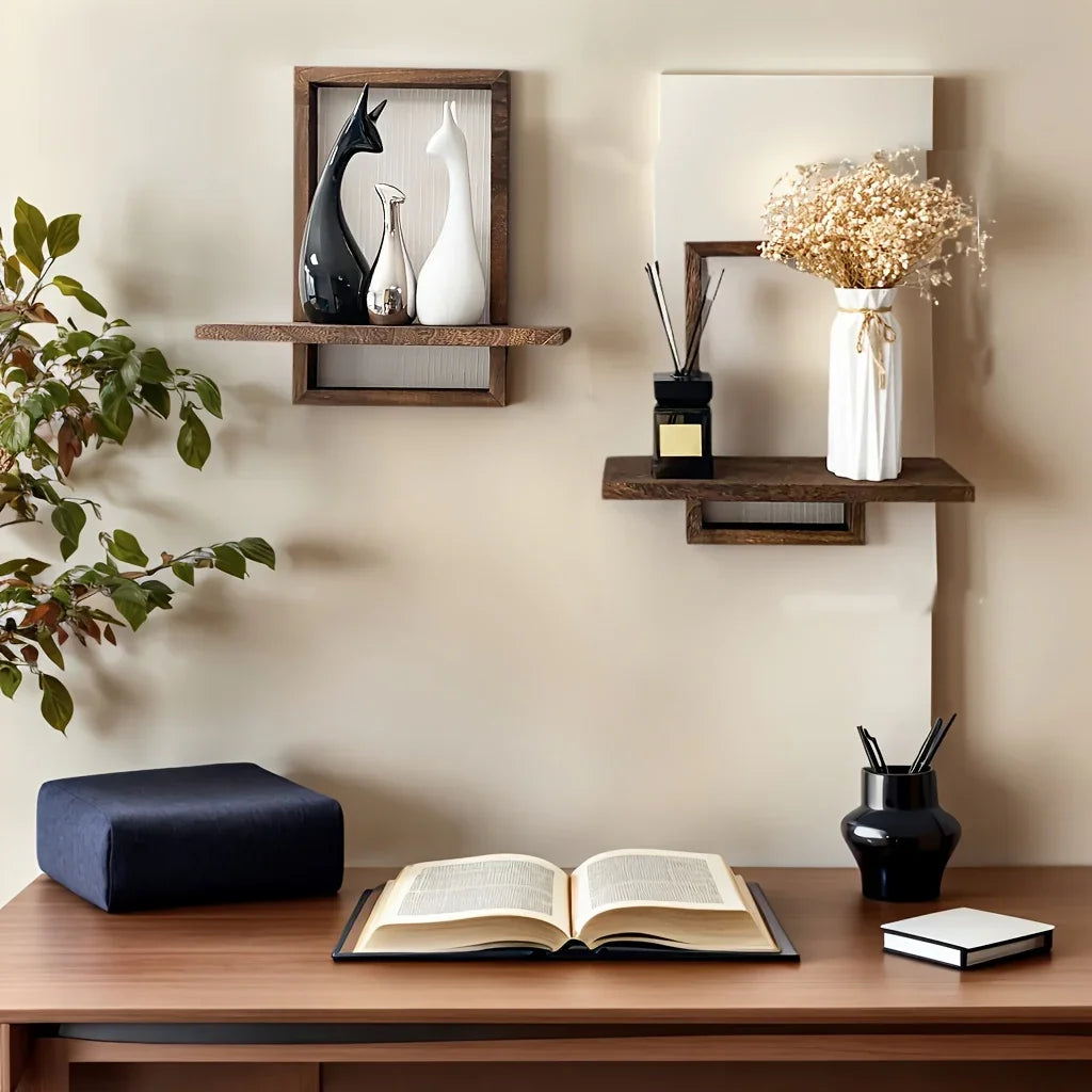 Floating Shelves - Rustic Wooden S, angled view - House Of Avana