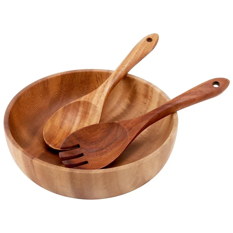 Wooden Salad Bowl-Large 9.4 Inch Acacia Wood Salad Wooden Bowl With Spoon, Can Be Used For Fruit, Salad - House Of Avana