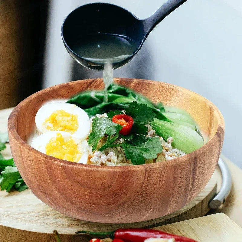 Wooden Salad Bowl-Large 9.4 Inch Acacia Wood Salad Wooden Bowl With Spoon, Can Be Used For Fruit, Salad - House Of Avana