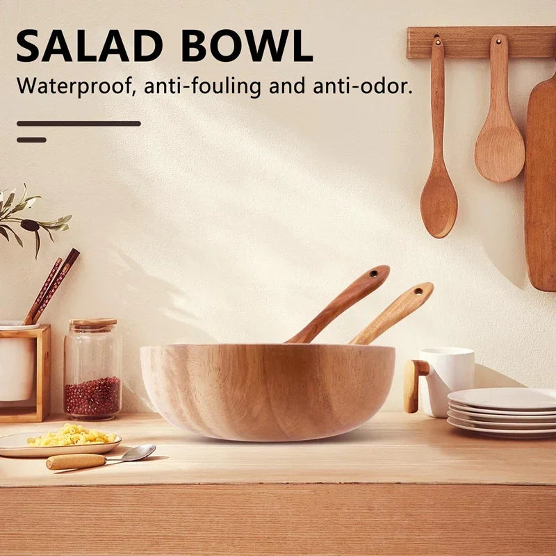 Wooden Salad Bowl-Large 9.4 Inch Acacia Wood Salad Wooden Bowl With Spoon, Can Be Used For Fruit, Salad - House Of Avana