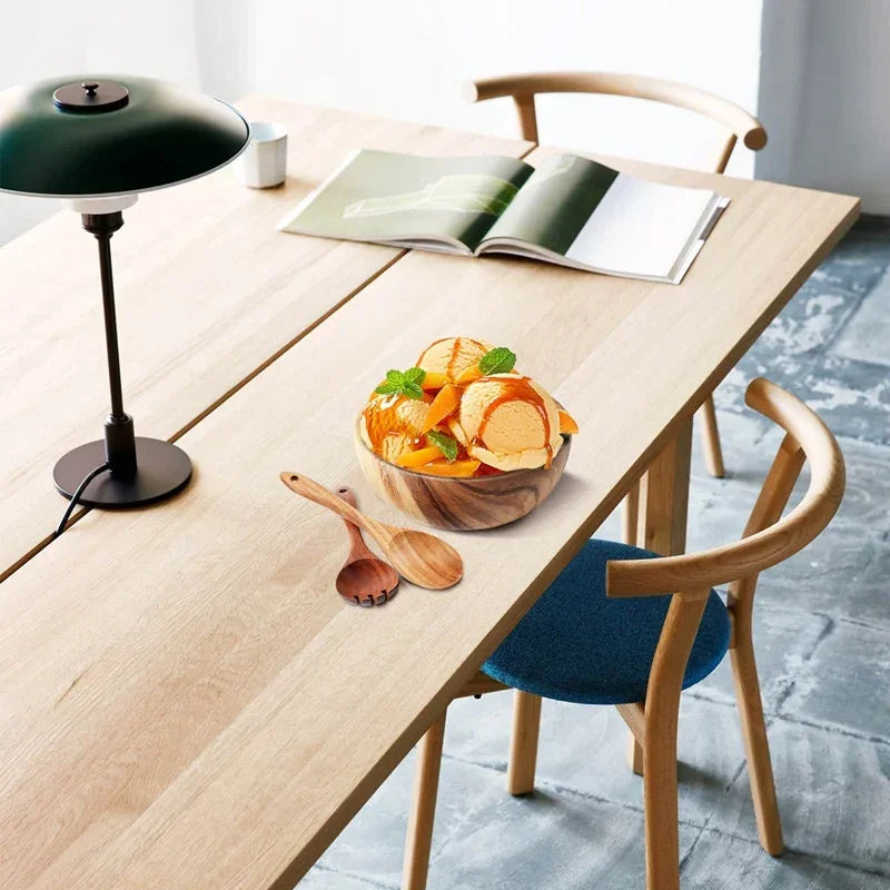 Wooden Salad Bowl-Large 9.4 Inch Acacia Wood Salad Wooden Bowl With Spoon, Can Be Used For Fruit, Salad - House Of Avana