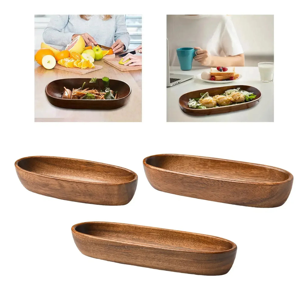 Wooden Serving Platter Durable Tableware for Snacks and Salads, detail shot - House Of Avana