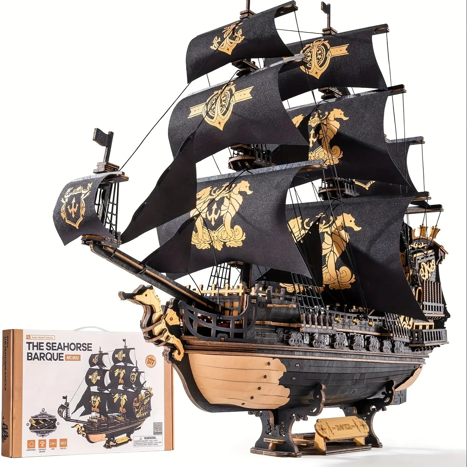 ROKR 3D Wooden Ship Model Kit - Intricate Seahorse Barque Design, Detailed Sailing Ship for Adults & Model Enthusiasts, Home Desk Decoration Gift, Wooden Construction, Nautical Decor, Detailed Craftsmanship House Of Avana