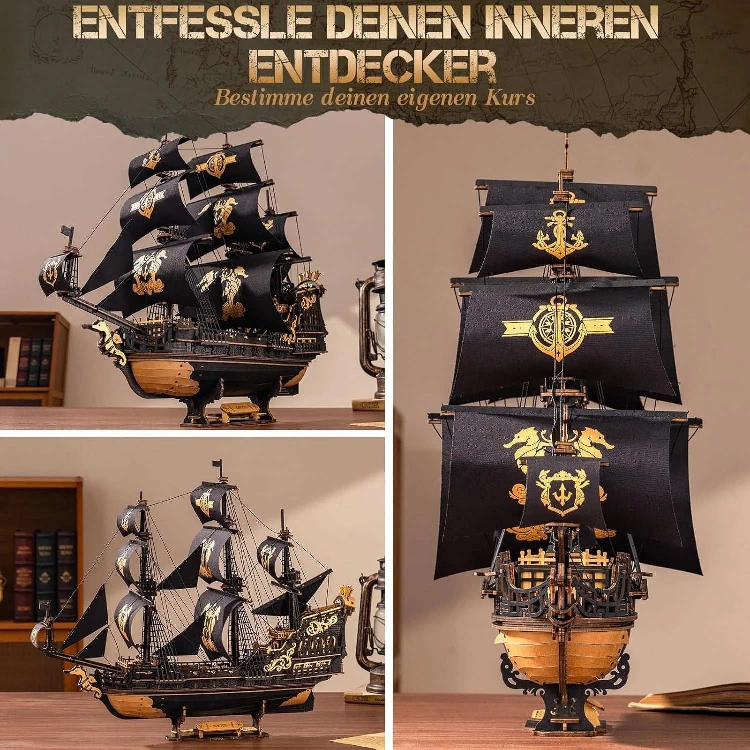 ROKR 3D Wooden Ship Model Kit - Intricate Seahorse Barque Design, Detailed Sailing Ship for Adults & Model Enthusiasts, Home Desk Decoration Gift, Wooden Construction, Nautical Decor, Detailed Craftsmanship House Of Avana