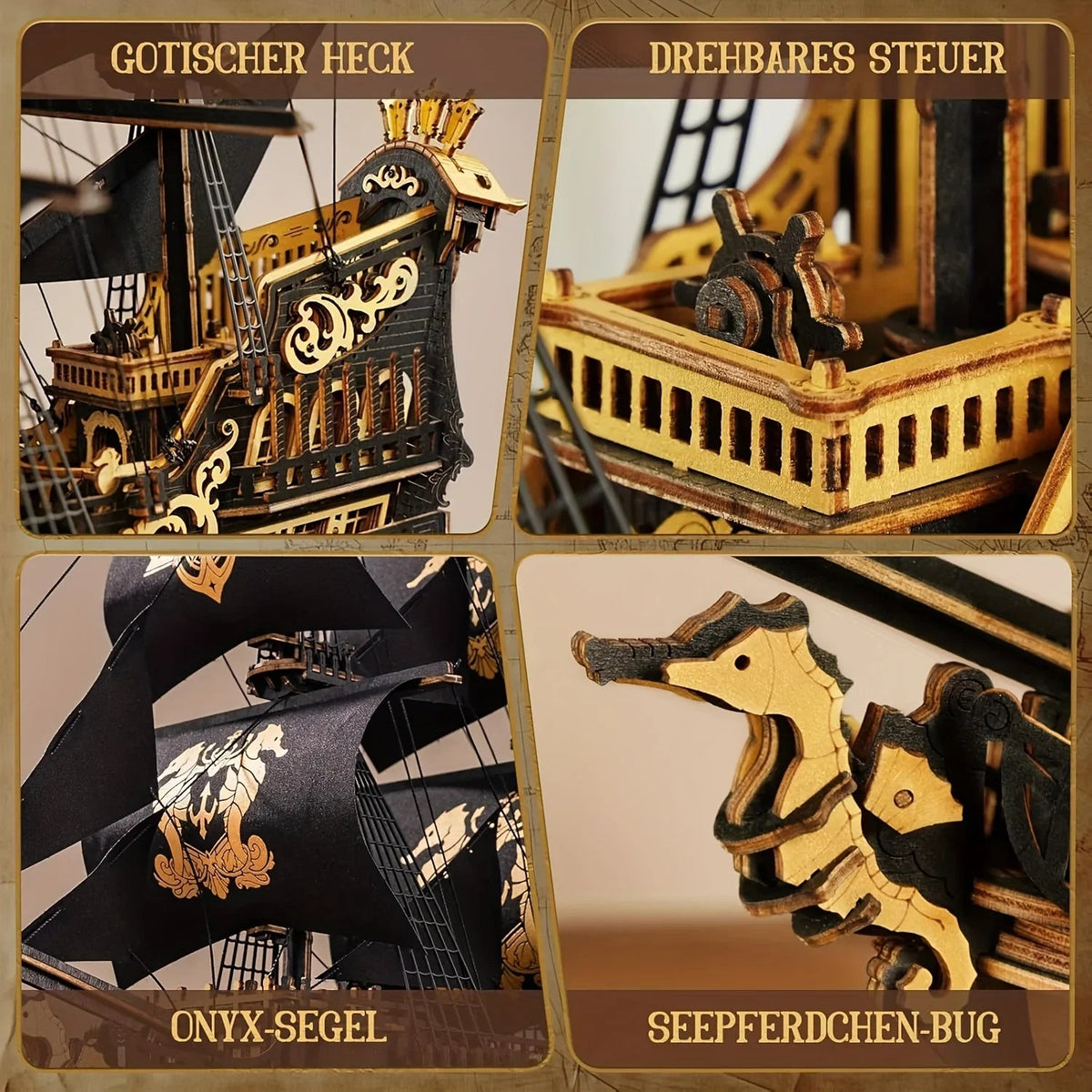ROKR 3D Wooden Ship Model Kit - Intricate Seahorse Barque Design, Detailed Sailing Ship for Adults & Model Enthusiasts, Home Desk Decoration Gift, Wooden Construction, Nautical Decor, Detailed Craftsmanship House Of Avana [[SKU:HOA-XMS-040]]