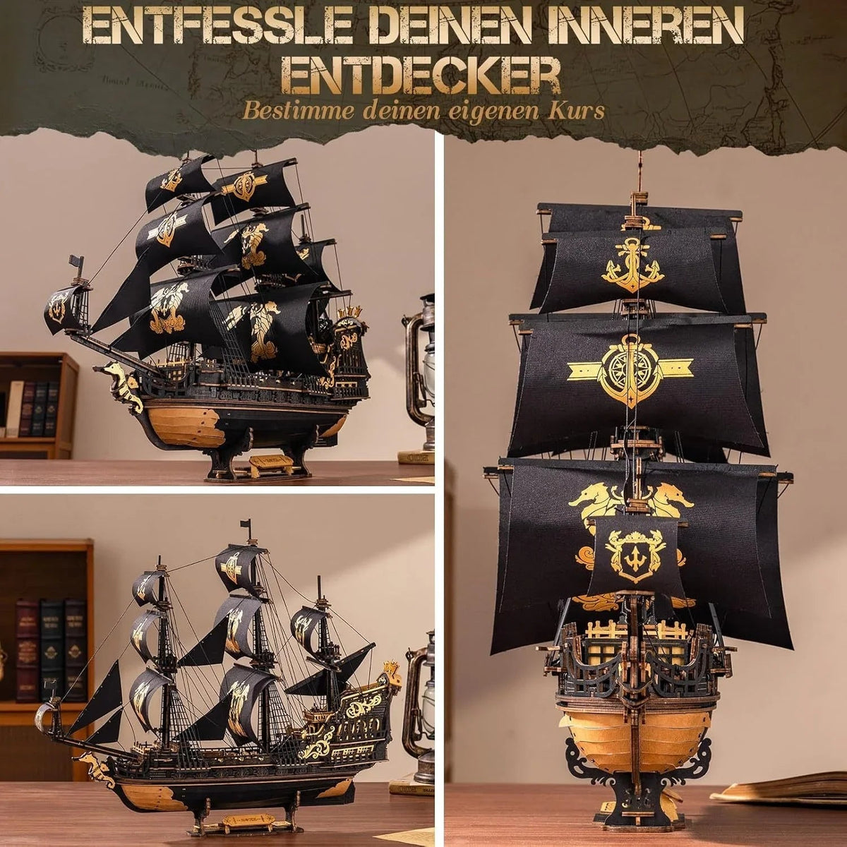 ROKR 3D Wooden Ship Model Kit - Intricate Seahorse Barque Design, Detailed Sailing Ship for Adults & Model Enthusiasts, Home Desk Decoration Gift, Wooden Construction, Nautical Decor, Detailed Craftsmanship House Of Avana [[SKU:HOA-XMS-040]]