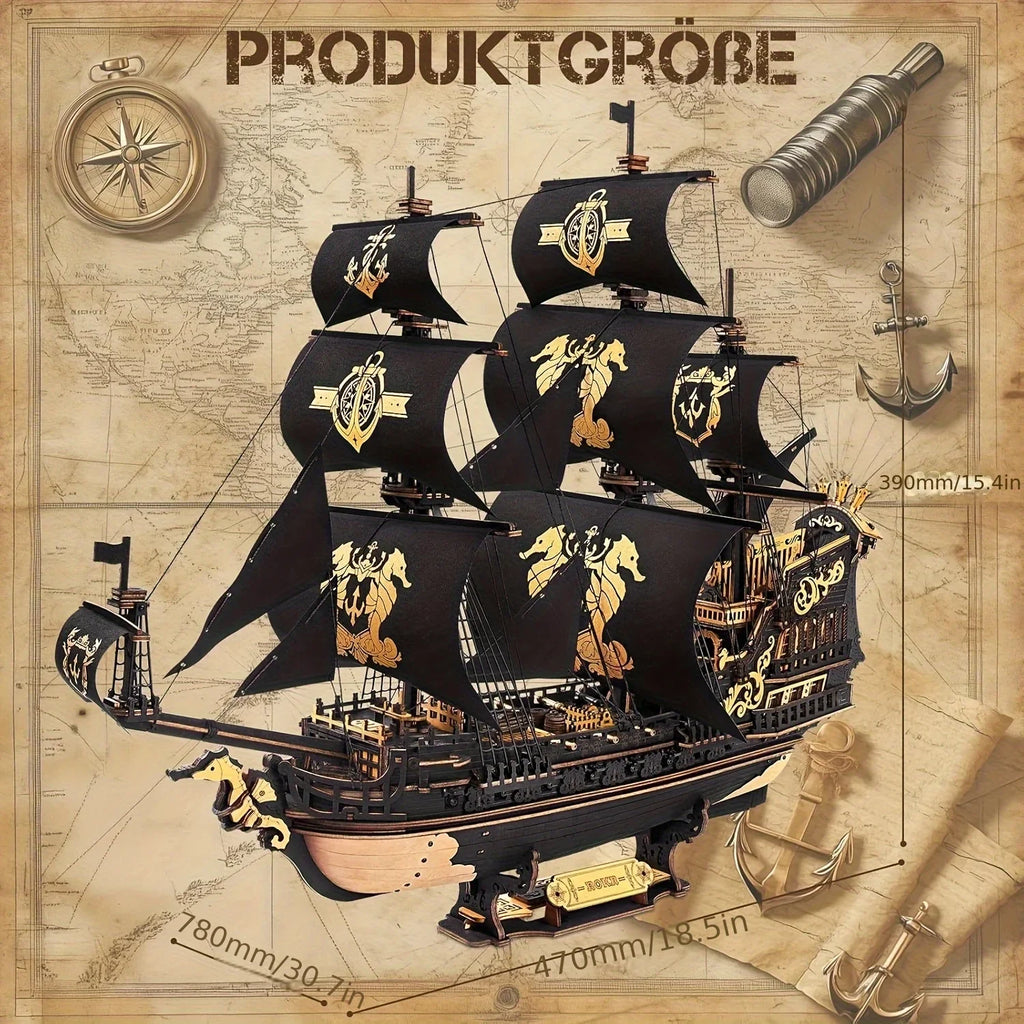 ROKR 3D Wooden Ship Model Kit - Intricate Seahorse Barque Design, Detailed Sailing Ship for Adults & Model Enthusiasts, Home Desk Decoration Gift, Wooden Construction, Nautical Decor, Detailed Craftsmanship House Of Avana