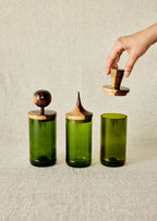 Wooden Topped Green Apothecary Jars Kanju Interiors