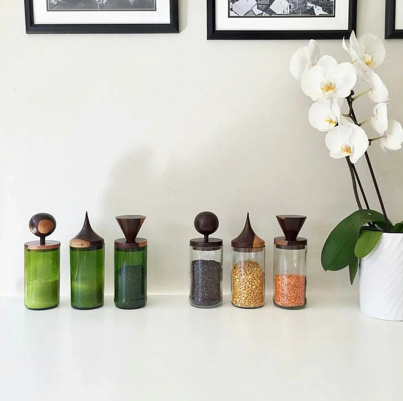 Wooden Topped Green Apothecary Jars Kanju Interiors