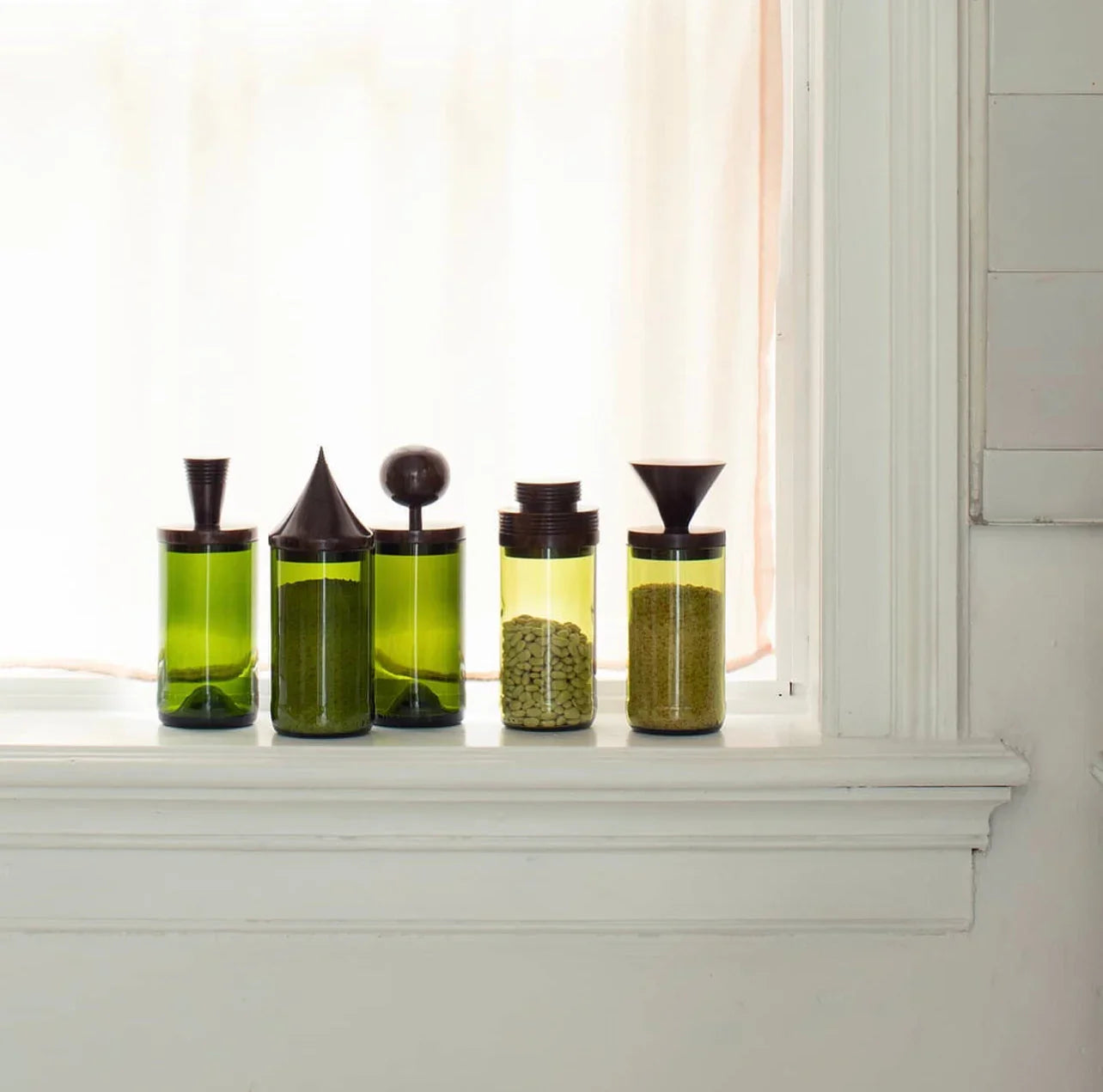 Wooden Topped Green Apothecary Jars Kanju Interiors