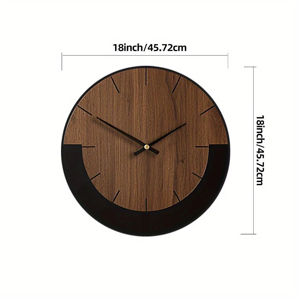 Natural wood wall clock with silent mechanism, earthy brown finish - House of Avana
