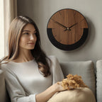 Natural wood wall clock with silent mechanism, earthy brown finish - House of Avana