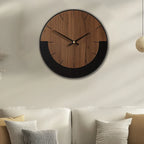 Natural wood wall clock with silent mechanism, earthy brown finish - House of Avana