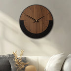 Natural wood wall clock with silent mechanism, earthy brown finish - House of Avana