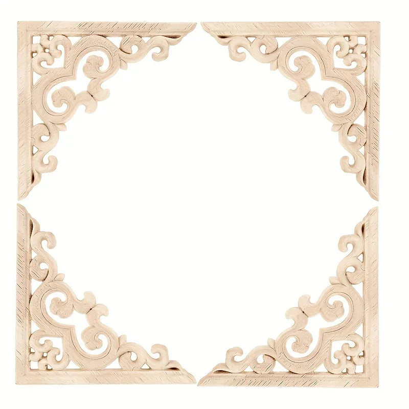 4-pack Wooden Corner Carvings, Transverse Orientation Wood Cabinet Corner Stickers, No Electricity or... - House Of Avana