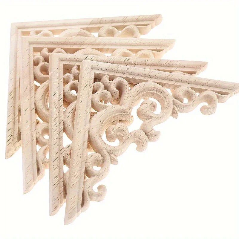 4-pack Wooden Corner Carvings, Transverse Orientation Wood Cabinet Corner Stickers, No Electricity or... - House Of Avana