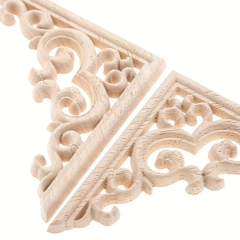4-pack Wooden Corner Carvings, Transverse Orientation Wood Cabinet Corner Stickers, No Electricity or... - House Of Avana