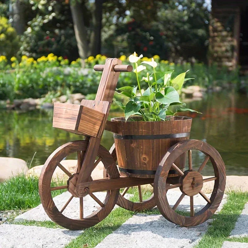 Garden Retro Style Wooden Tricycle Flowerpot Solid Wood Outdoor Garden Plant Planting Flowerpot Home... - House Of Avana