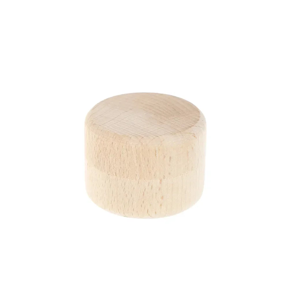 Wooden Wedding Ring Storage Box Round Wood Container, side view - House Of Avana