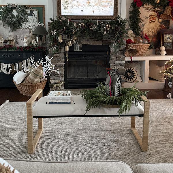 Woven Rattan Wooden Bench Decor Steals