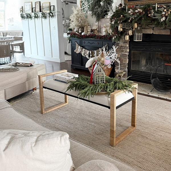 Woven Rattan Wooden Bench Decor Steals
