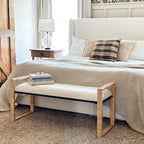 Woven Rattan Wooden Bench Decor Steals