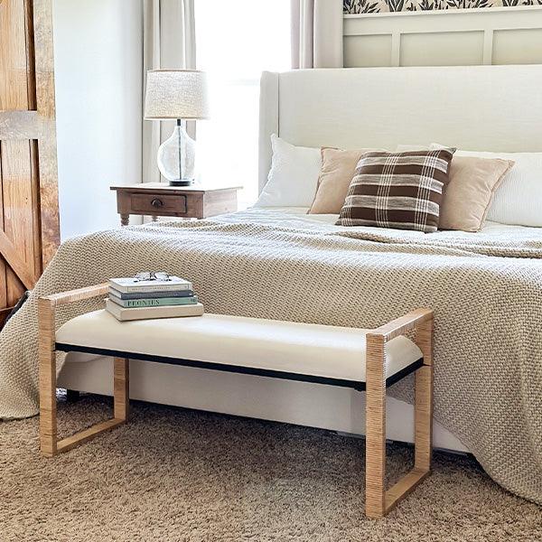 Woven Rattan Wooden Bench Decor Steals