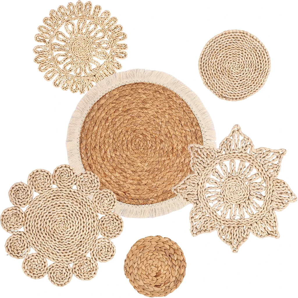 Woven wall basket set, natural fiber, hanging storage - House of Avana