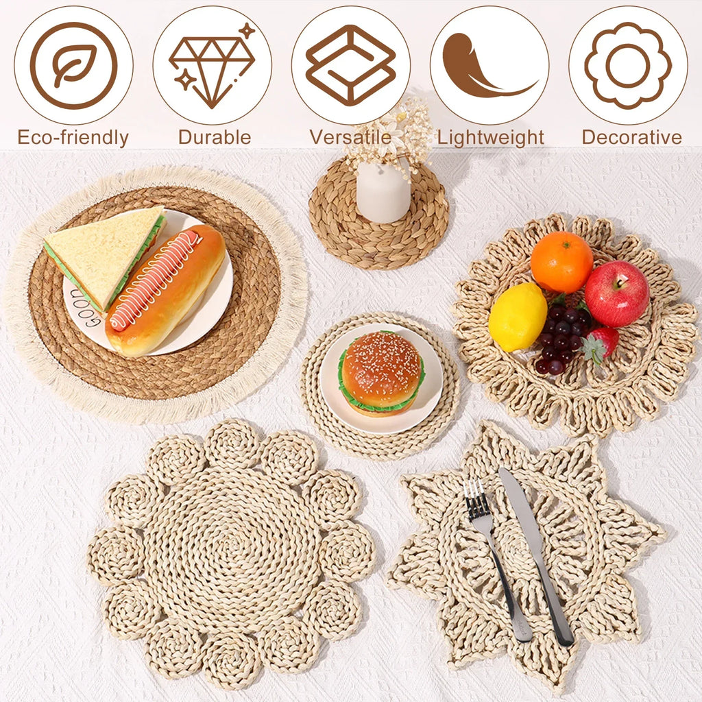 Woven wall basket set, natural fiber, hanging storage - House of Avana