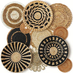 Woven Wicker Hanging Wall Basket Set of Round Boho Farmhouse Decor, front view - House Of Avana