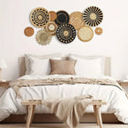 Woven Wicker Hanging Wall Basket Set of Round Boho Farmhouse Decor, side view - House Of Avana