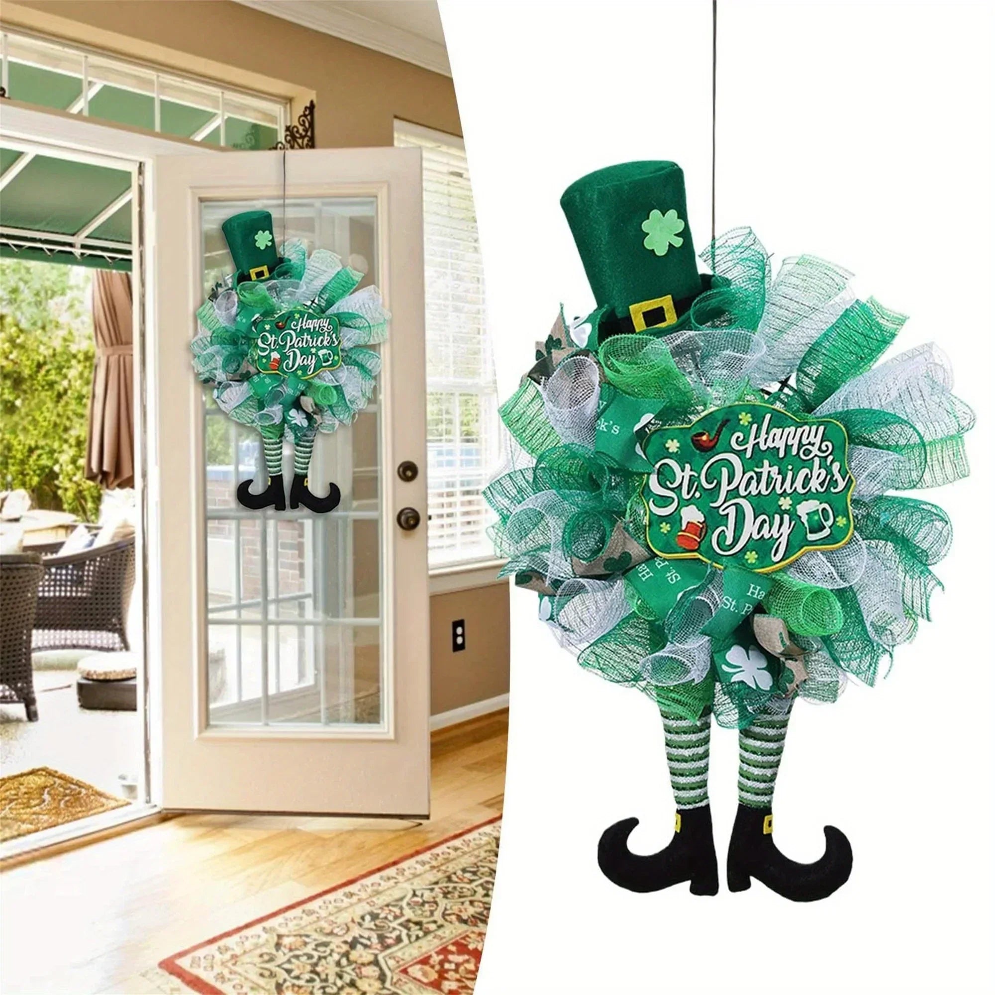 Wreath - Irish Green Mesh Ribbon