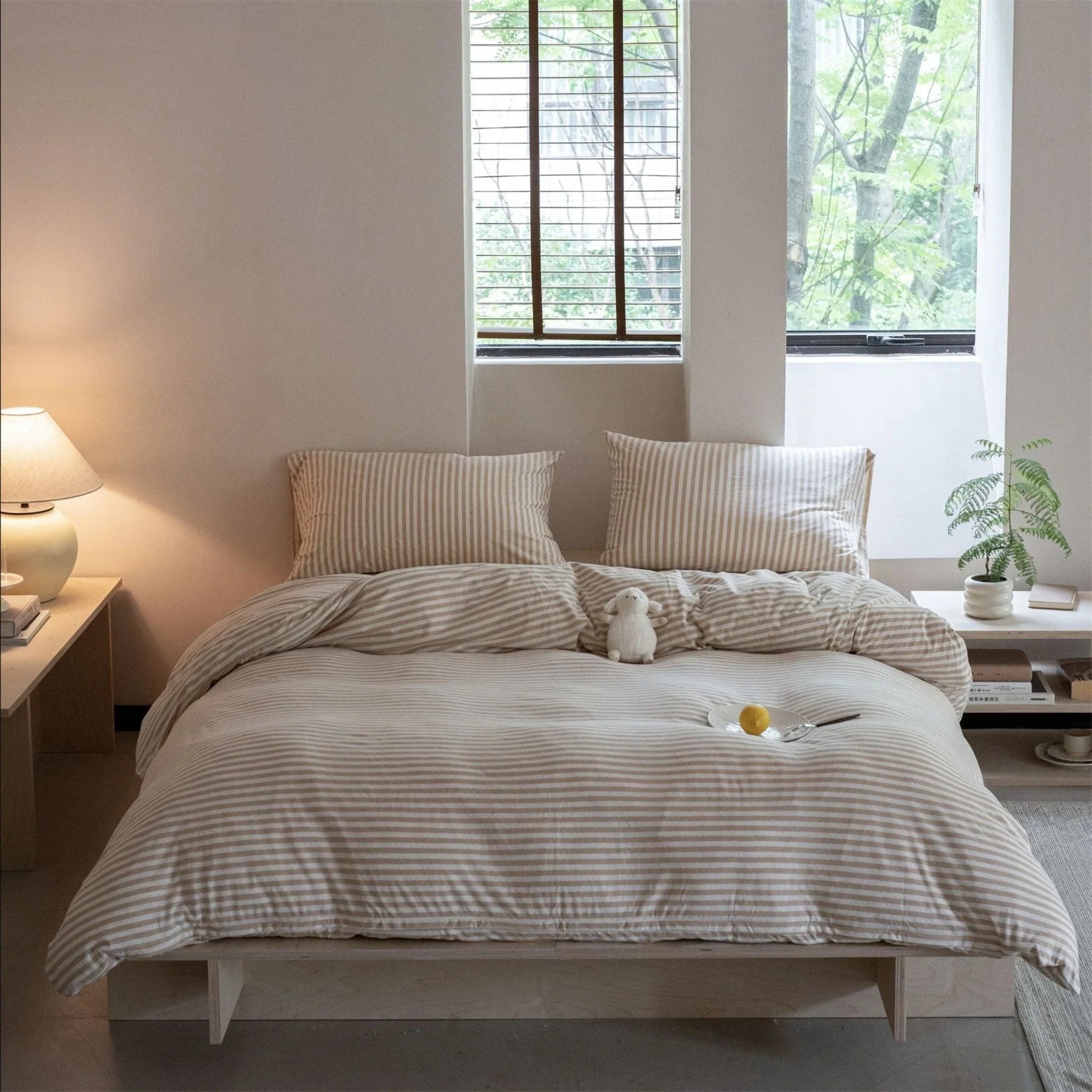 Wren Fresh Striped Jersey Knit Bedding Set / Green Ever Lasting